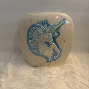 Vintage Ceramic Pegasus/Unicorn Vase Light Blue Speckles 8" x 8"